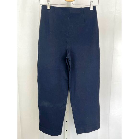 THEORY Vielio Fixture Ponte Pants Flat Front Side Zip Cropped Navy Blue Size 0 - Picture 2 of 10
